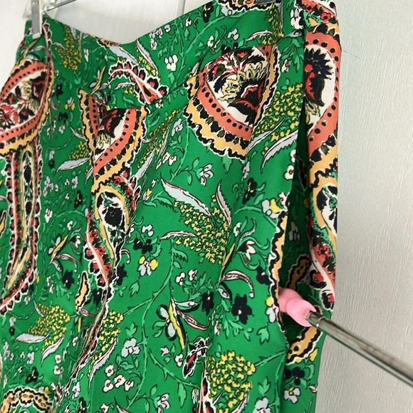 Zara High Waisted Wide Leg Bohemian Paisley Print Pants Green Multicolor Size L - Picture 7 of 13